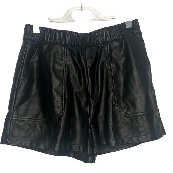 STEVE MADDEN Faux The Record Short High Rise Elastic Waist Black Womens Size L - Picture 4 of 7